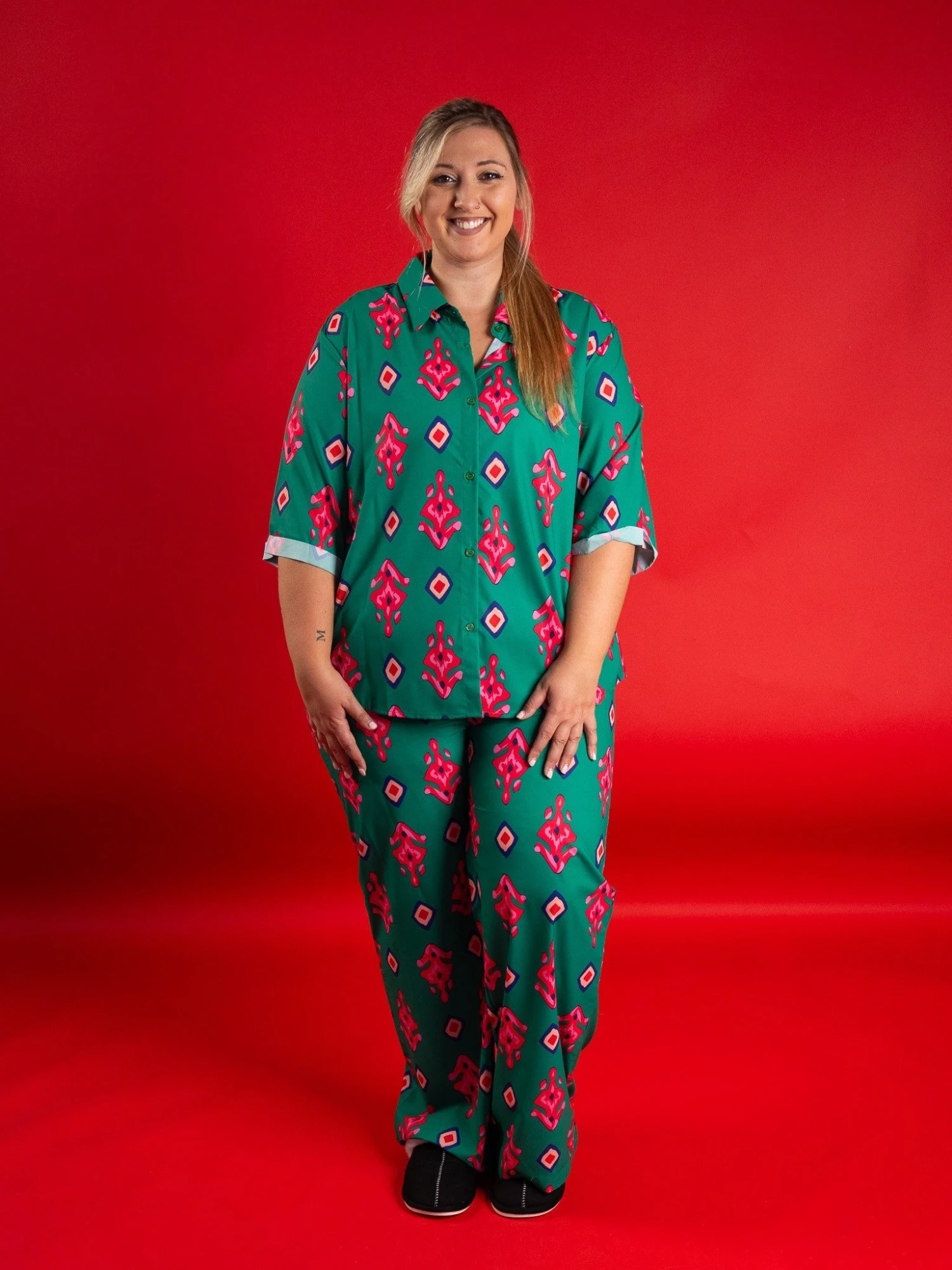 Printed Button Down Short Sleeve Lounge Pajama Shirt | S - 3X 2 Printed Button Down Short Sleeve Lounge Pajama Shirt | S - 3X - Image 2