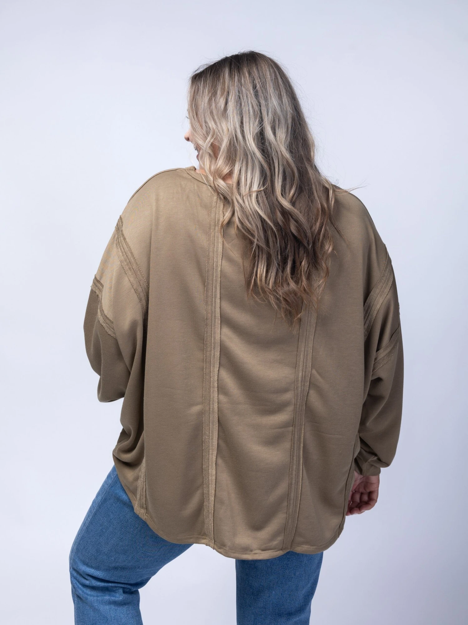 French Terry Long Sleeve Tunic Top W/ Raw Edges | S/M - 2X/3X 5 French Terry Long Sleeve Tunic Top W/ Raw Edges | S/M - 2X/3X - Image 5