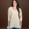 Contrast Cuff Long Batwing Sleeve Round Neck Top | S - XL