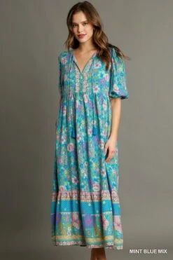 Floral Boarder Print Maxi Dress | S - L