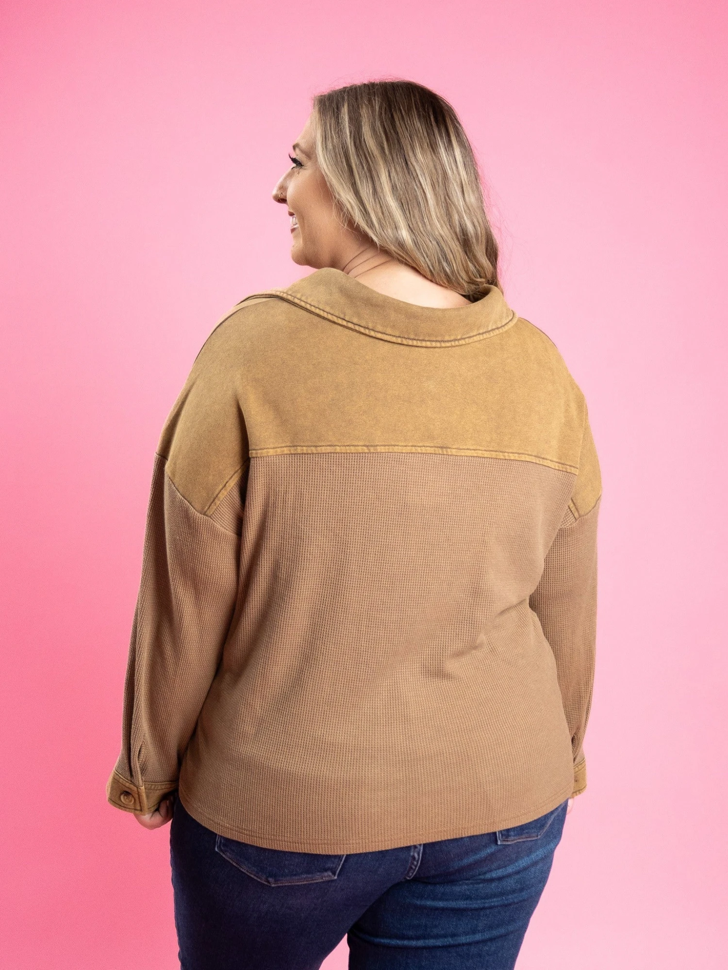 Mineral Washed Thermal Mixed Button Down Collared Shacket | S - 3XL 4 Mineral Washed Thermal Mixed Button Down Collared Shacket | S - 3XL - Image 4