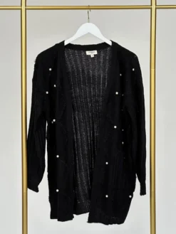 Cable Knit Long Sleeve Open Front Cardigan W/ Pearl Detailing | S - 2XL