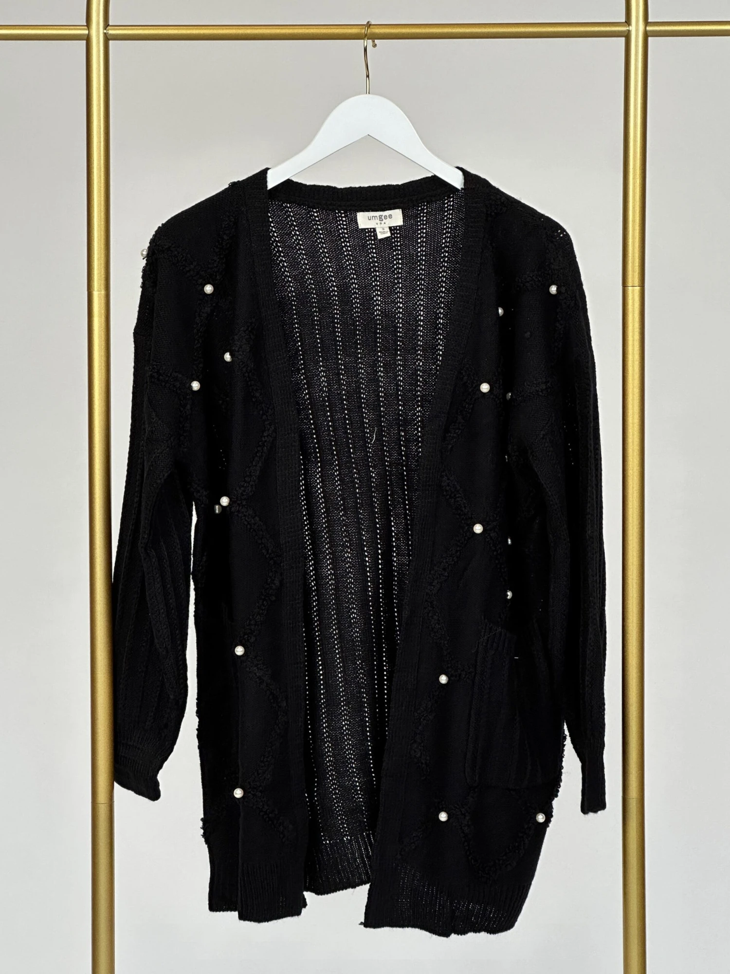 Cable Knit Long Sleeve Open Front Cardigan W/ Pearl Detailing | S - 2XL 1 Cable Knit Long Sleeve Open Front Cardigan W/ Pearl Detailing | S - 2XL