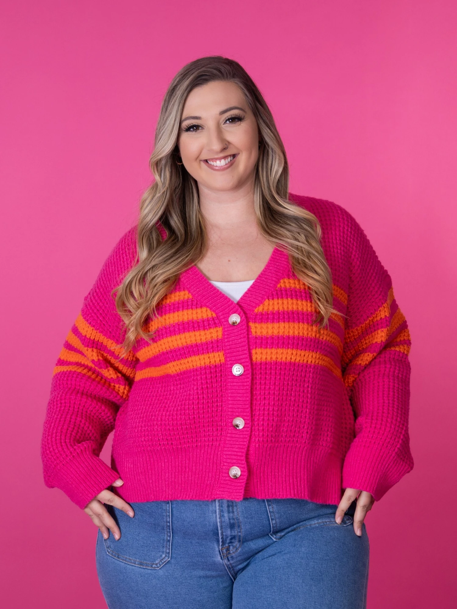 Striped Waffle Texture Button Down Cardigan | S-3X 2 Striped Waffle Texture Button Down Cardigan | S-3X - Image 2