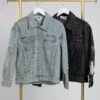 Star Patch Collared Button-Down Denim Jacket W/ Sequins Detail | S - L