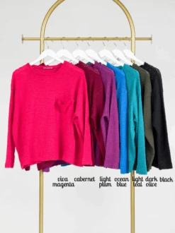 Zenana Boat Neck Long Sleeve Knit Jacquard Sweater | S/M - L/XL