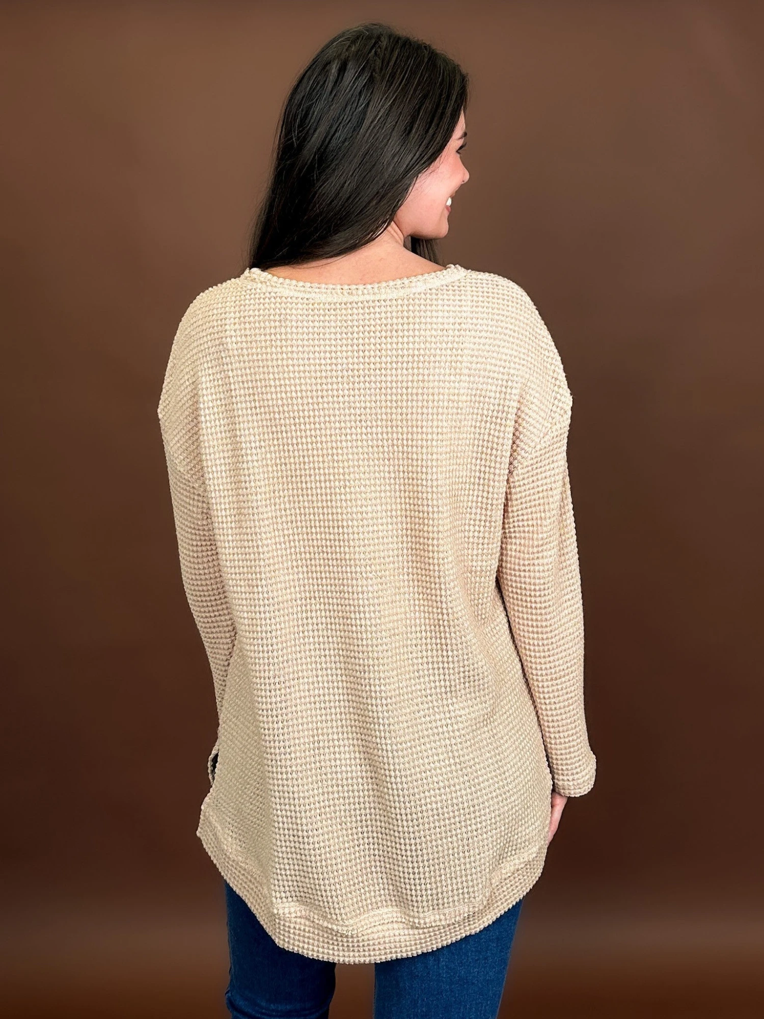 Waffle Knit Long Sleeve Oversized Round Neck Top | S - 2XL *Final Sale* 4 Waffle Knit Long Sleeve Oversized Round Neck Top | S - 2XL *Final Sale* - Image 4