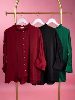 Ruffled Neck 3/4 Sleeves Button Down Top | S-L