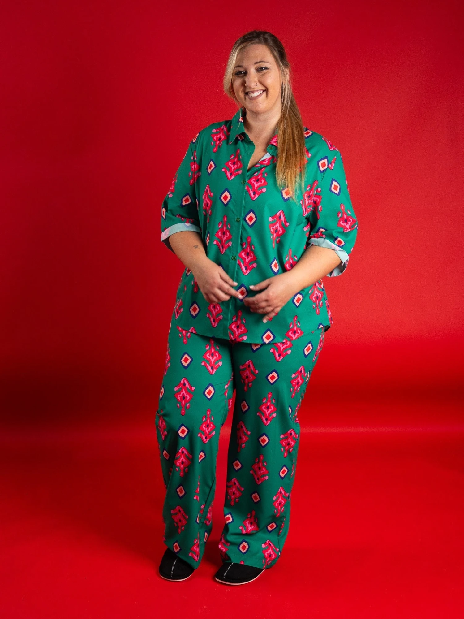 Printed Button Down Short Sleeve Lounge Pajama Shirt | S - 3X 3 Printed Button Down Short Sleeve Lounge Pajama Shirt | S - 3X - Image 3