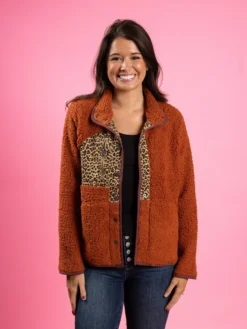 Leopard Colorblock Faux Fur Button Down Jacket | S-L