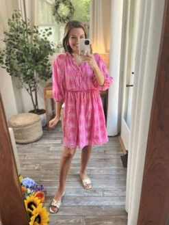 Embroidery 3/4 Sleeve Scalloped Bottom Dress | S - 2XL