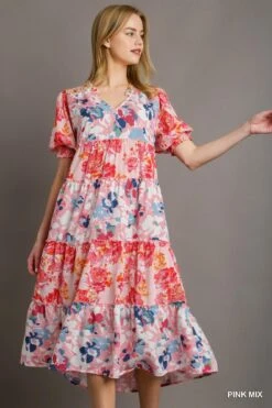 Floral Mixed Print A-Line Midi Dress | S - L