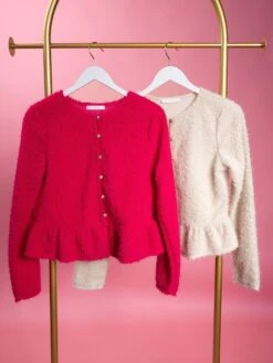 Fuzzy Knit Button Down Peplum Cardigan | S - L