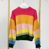 Long Sleeve Multicolor Striped Knit Sweater | S-L