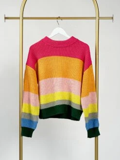 Long Sleeve Multicolor Striped Knit Sweater | S-L