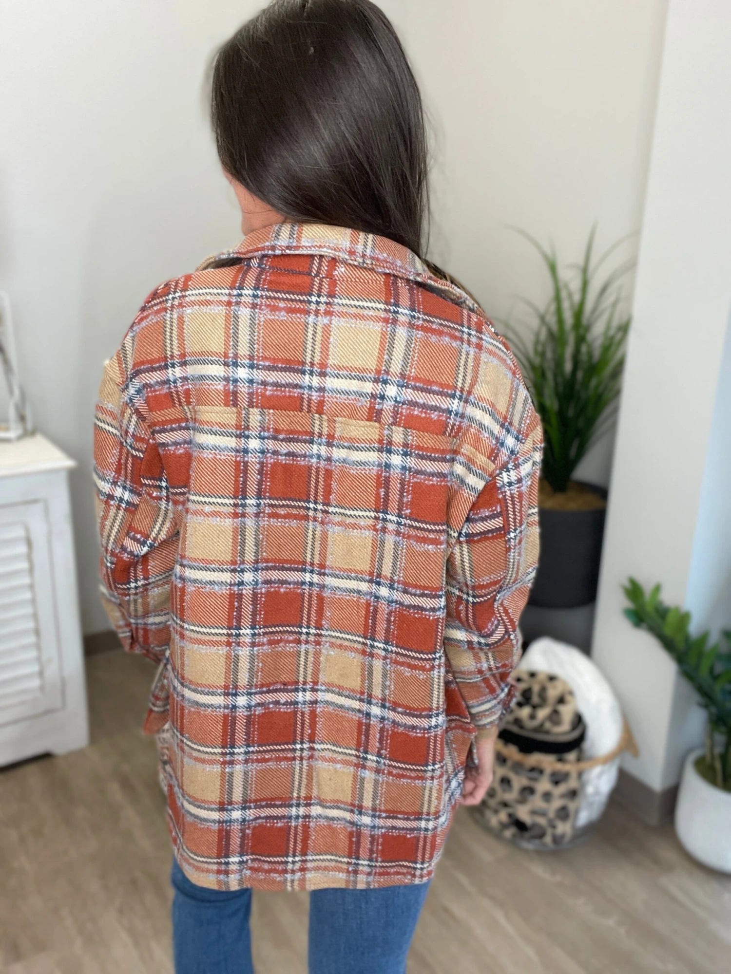 Collared Button Down Plaid Shacket W/ Slits & Flap Pockets | S - XL 3 Collared Button Down Plaid Shacket W/ Slits & Flap Pockets | S - XL - Image 3