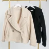 Long Sleeve Sherpa Fleece Teddy Lapel Coat W/ Buttons | S - L