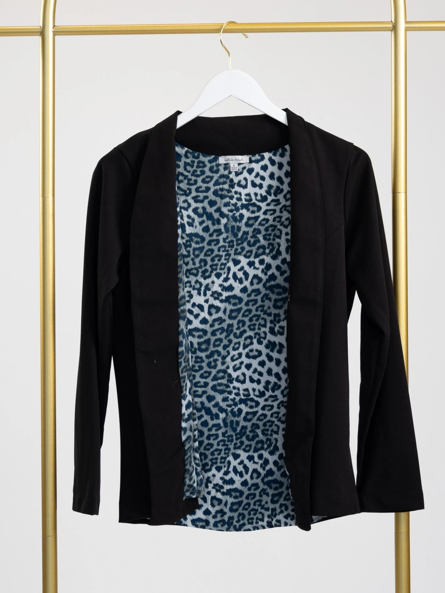 Open Front Lapelless Long Sleeve Blazer W/ Leopard Lining | S - L 1 Open Front Lapelless Long Sleeve Blazer W/ Leopard Lining | S - L
