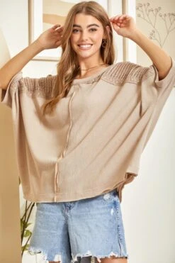 Knit Top With Crotchet Contrast Sleeves | S - 3X