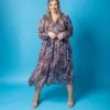 Mixed Print V-Neck Long Sleeve Maxi Dress | S - L