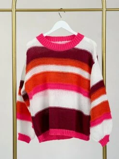 Round Neck Long Sleeve Multi Color Striped Sweater | S-XL