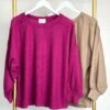 Round Neck Waffle Knit Long Sleeve Tunic Top | S - 3X *Final Sale*