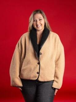 Contrast Button Down Sherpa Fleece Jacket | S - 3X