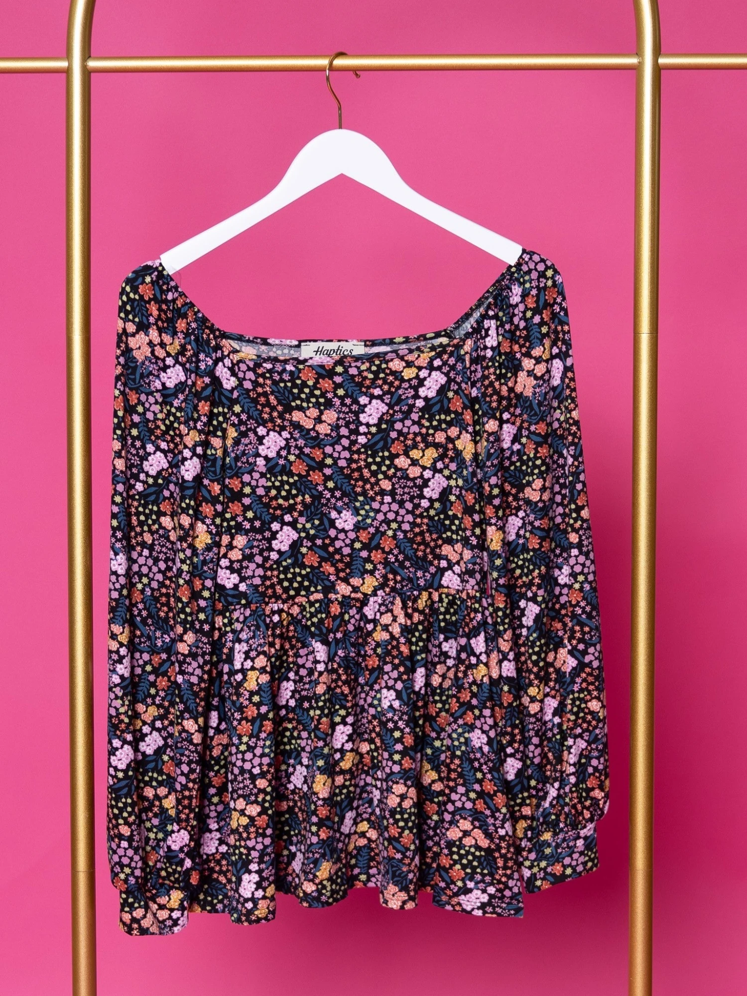 Square Neck Floral Print Babydoll Top W/ Long Bubble Sleeves | S-3X 3 Square Neck Floral Print Babydoll Top W/ Long Bubble Sleeves | S-3X - Image 3