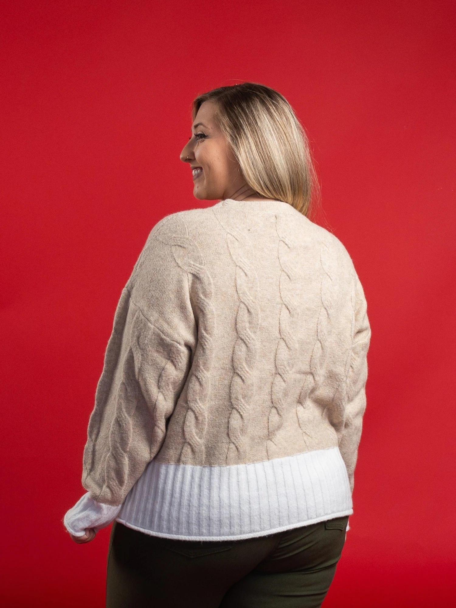 Colorblock Cable Knit V Neck Button Down Cardigan | S/M - 2X/3X 3 Colorblock Cable Knit V Neck Button Down Cardigan | S/M - 2X/3X - Image 3