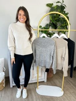 Zenana Mock Neck Long Balloon Sleeve Sweater | S-L