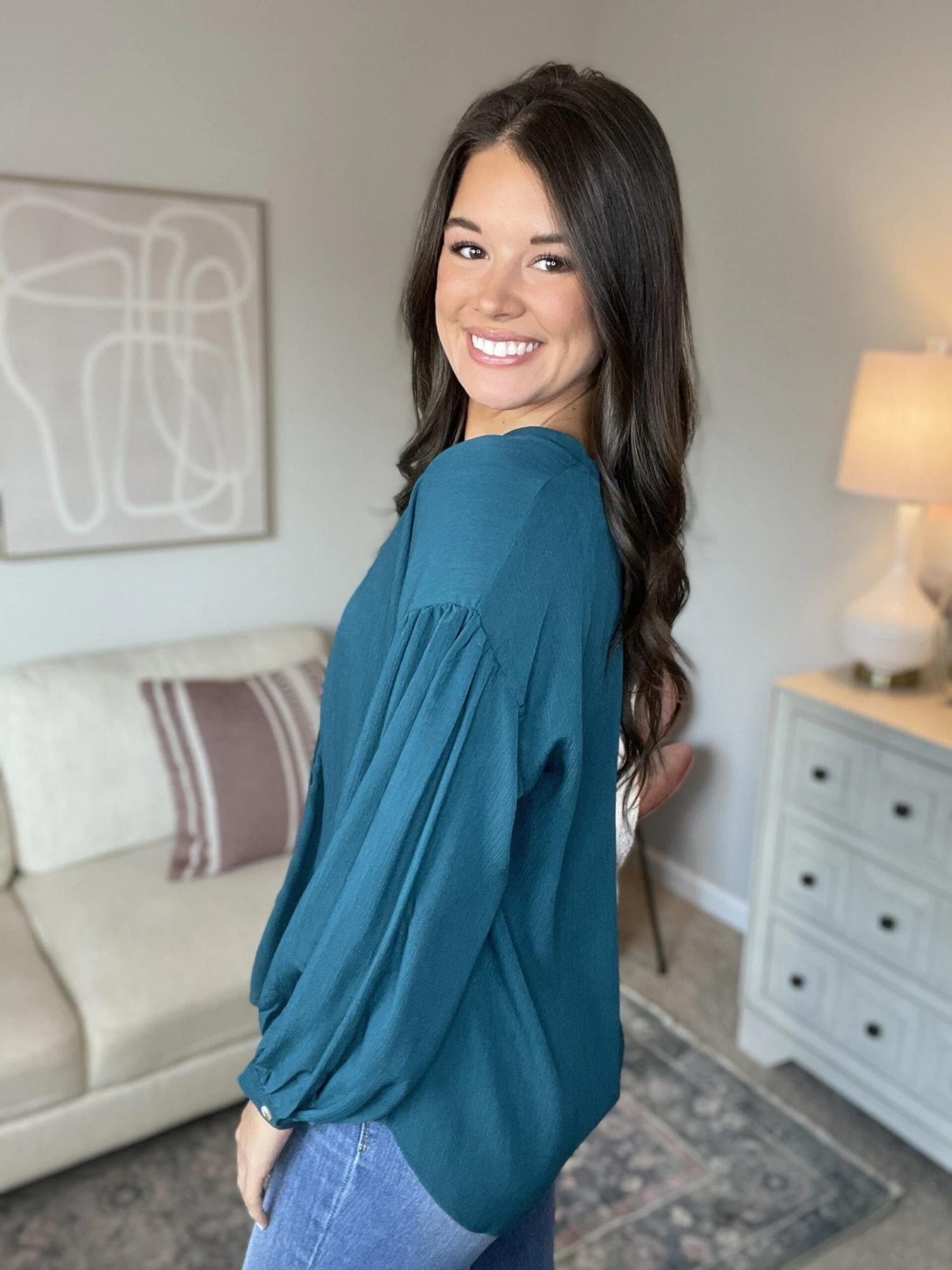 V Neck Button Down Long Sleeve Blouse | S - 3X 3 V Neck Button Down Long Sleeve Blouse | S - 3X - Image 3