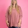 3/4 Sleeve V Neck Oversized Top W/ Chest Pocket | S-3X