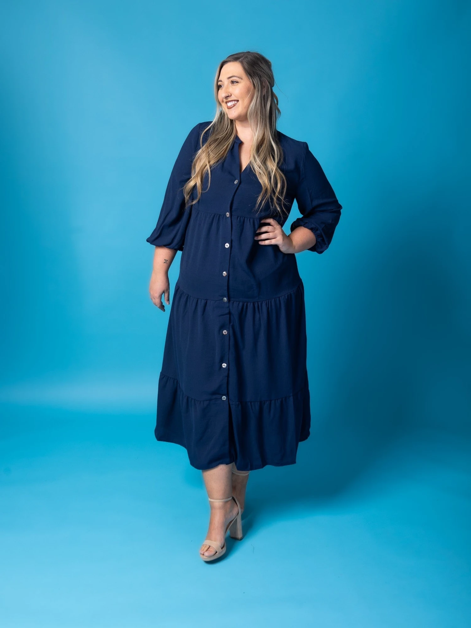 V-Neck Button Down Long Sleeve Midi Dress | S - L 2 V-Neck Button Down Long Sleeve Midi Dress | S - L - Image 2